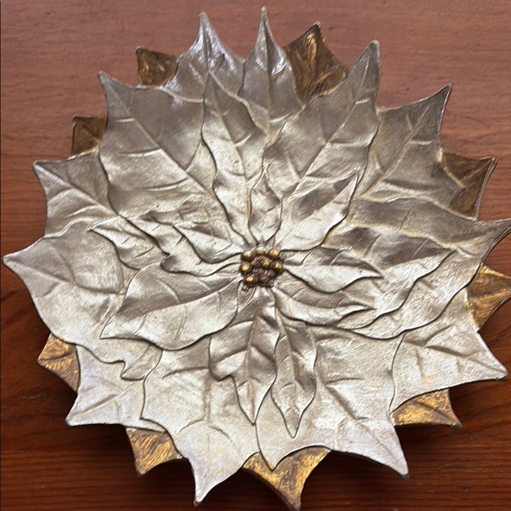 Elegant Silver and Gold Poinsettia Holiday Decor